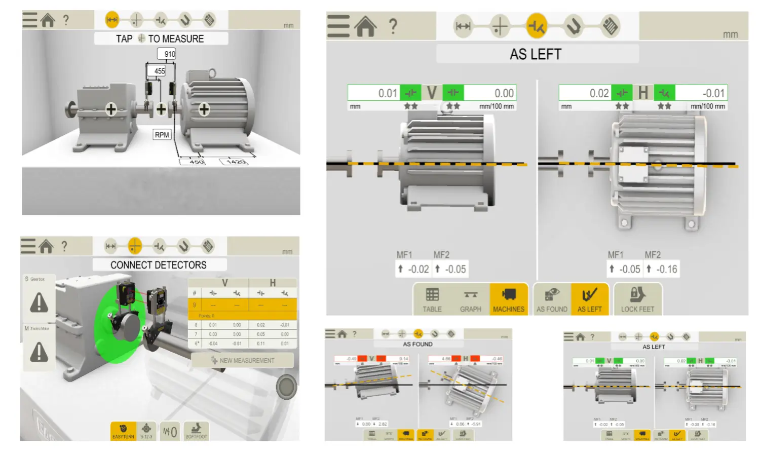 step-by-step laser shaft alignment procedure showing before and after alignment results