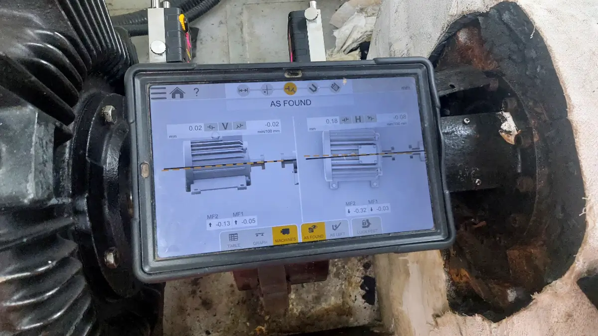 Pump bearing replacement measurement before bolt tightening and laser alignment