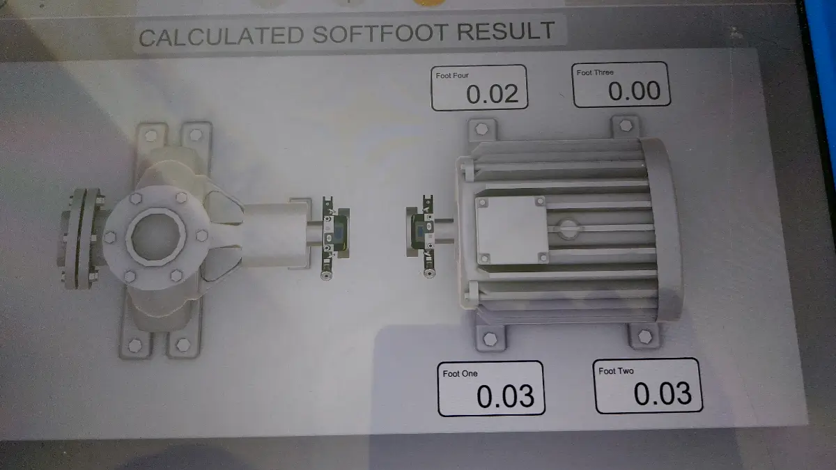 Final soft foot value after replacing the damaged washer during motor pump skid laser alignment