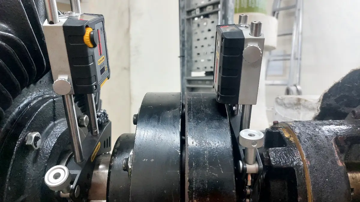 Laser alignment in progress after pump bearing replacement