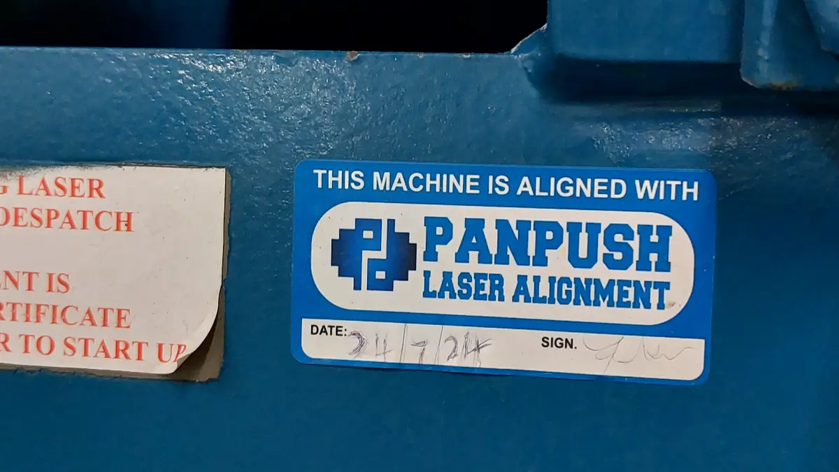 Panpush laser alignment sticker placed on equipment after completing pump alignmentPanpush laser alignment sticker placed on equipment after completing pump alignment